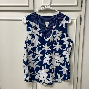 Blue & White No-Sleeve Blouse
